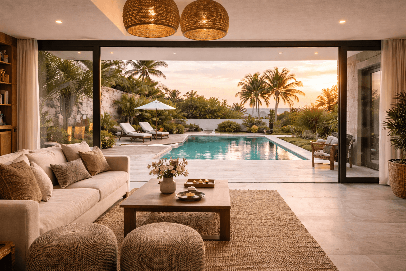 Vista de una propiedad en Puerto Escondido con vista al mar y palmeras, mostrando la belleza natural de la zona y el estilo de vida relajado que ofrece Casa Ahora